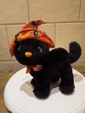 Vintage Halloween Friday Stuffed Black Cat Plush Sears Exclusive Witch Hat 1990s